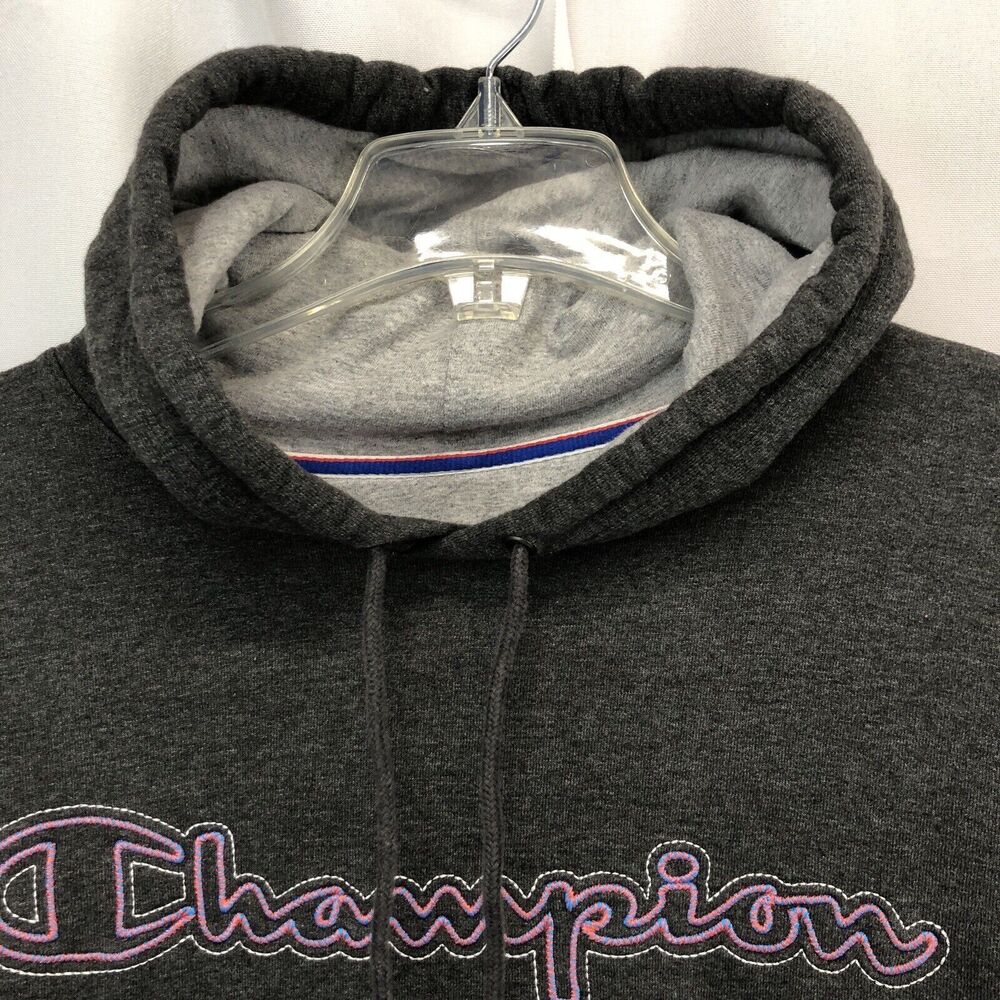 Champion Plus Size 2XL Script Gray Hooded Hoodie Pullover Sweatshirt - Picture 3 of 12
